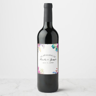 Spaßige helle kühne Wasserfarbe Florale Hochzeitsw Weinetikett
