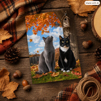 Spaßige Herbstkatzen & Chickadee-Katzenliebhaber  Postkarte