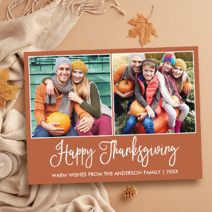 Spaßige Kalligrafie Terrakotta 2 Foto Thanksgiving Postkarte