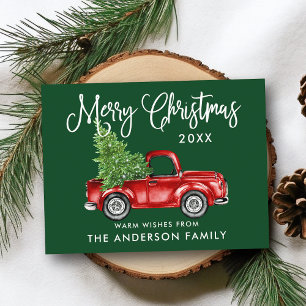 Spaßige Kalligrafie Vintage-LKW Baum Weihnachten G Postkarte