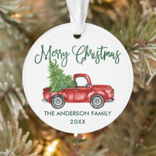 Spaßige Kalligrafie Vintage-LKW Grün Weihnachten Ornament
