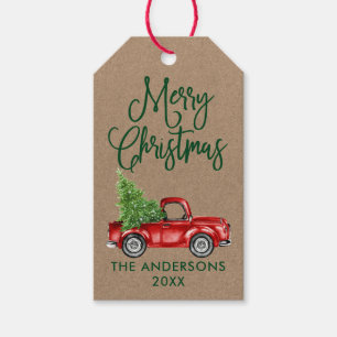 Spaßige Kalligrafie Vintage-LKW Kraft Weihnachten Geschenkanhänger