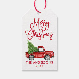Spaßige Kalligrafie Vintage-Roter LKW Weihnachten Geschenkanhänger