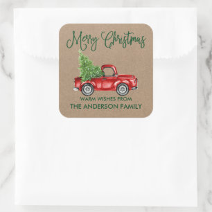 Spaßige Kalligrafie Weihnachten Vintage LKW Kraft Quadratischer Aufkleber