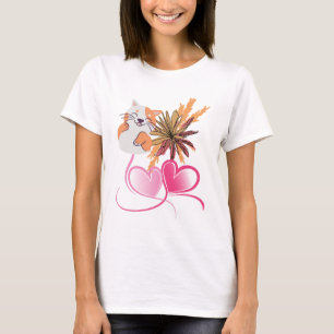 Spaßige Katzenmutter Rosa Herzen & Wildblumen Flor T-Shirt