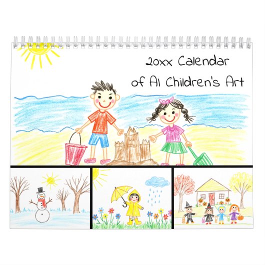 Spaßige KI-Kinderkunst Farbige Bilder Kalender (Titelbild)
