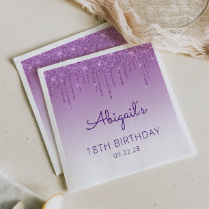 Spaßige lila Glitter-Drip-18.-Geburtstagsfeier Serviette