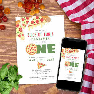 Spaßige moderne Pizza-Party zum ersten Geburtstag  Einladung