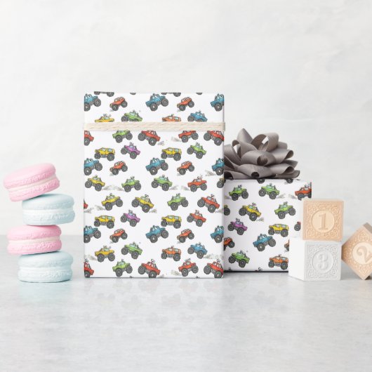 Spaßige Monster-Trucks-Geburtstagsfeier Geschenkpapier (Babyparty)