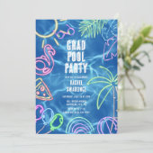 Spaßige Neon-Abschlussfeier am Pool Einladung (Stehend Vorderseite)