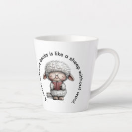 Spaßige niedliche Schafe lesen ein Buch Milchtasse