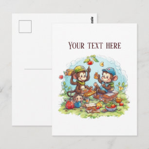 Spaßige Picknick-Affen fügen Text hinzu Postkarte