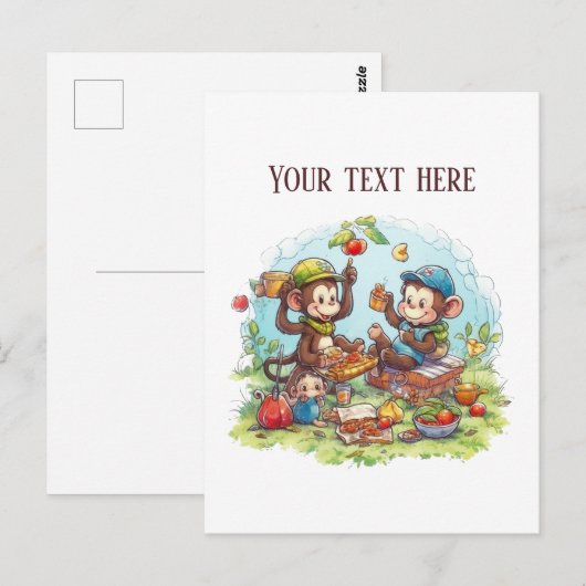 Spaßige Picknick-Affen fügen Text hinzu Postkarte (Vorne/Hinten)