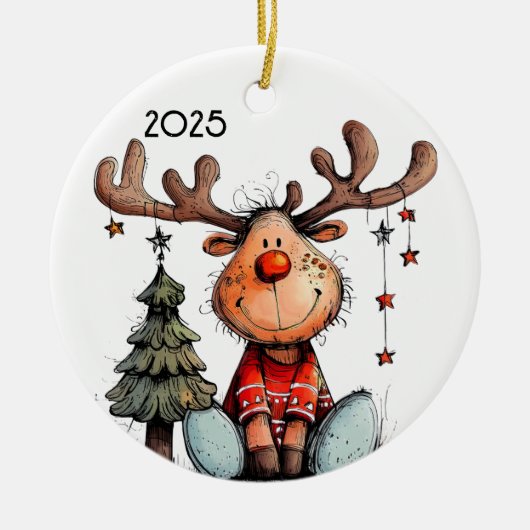 Spaßige Rentiere Keramik Ornament (Vorne)