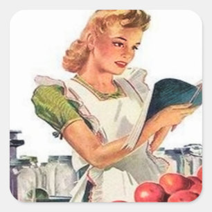 Spaßige retro-Hausfrau vintage Quadratischer Aufkleber