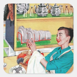 Spaßige Retro-Hausfrau vintage Quadratischer Aufkleber