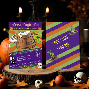 Spaßige Retro-Skelett- und Zombie-Cheers Halloween Einladung