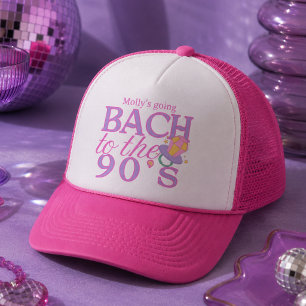 Spaßige rosa und lila 90er Retro-Junggesellinnenab Truckerkappe