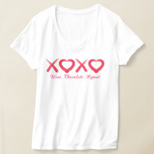Spaßige rote abgenutzte XOXO Liebesküsse Wein Scho T-Shirt