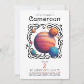 Spaßige rote blaue Planeten Mond Galaxie Weltraum  Einladung (Vorderseite)