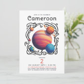 Spaßige rote blaue Planeten Mond Galaxie Weltraum  Einladung (Stehend Vorderseite)