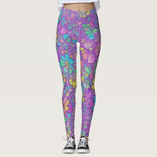 Spaßige schöne Farbe Lila Boho Hippie Blumenmuster Leggings