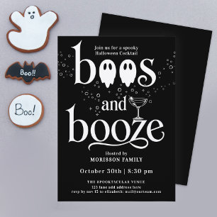 Spaßige Schwarz-Weiß-Halloween-Cocktail-Geister-Ty Einladung