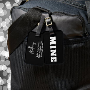 Spaßige Schwarz-Weiß-MINE Personalisierte Gepäckan Gepäckanhänger