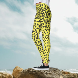 Spaßige schwarze Neon-Gelb-Schwarze Flecken getüpf Leggings
