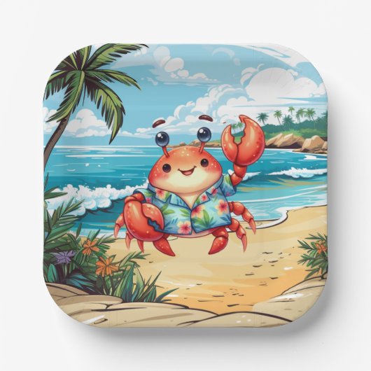 Spaßige Strandkrabbenparty Pappteller (Vorderseite)