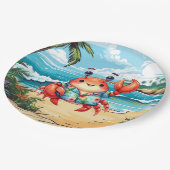 Spaßige Strandkrabbenparty Pappteller (Schrägansicht)