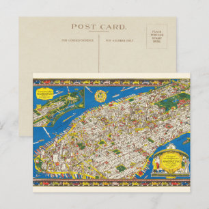 Spaßige Vintage-Manhattan-Karte von 1926 Postkarte