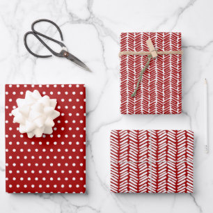 Spaßige weiße Tupfen Chevron-Streifen auf dunklem Geschenkpapier Set