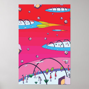 Spaßige Weltraumreise an Bord einer Flotte von Sch Poster