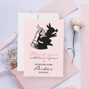 Spaßige Whimsical Retro Pastell Rosa Hase Illustra Dankeskarte