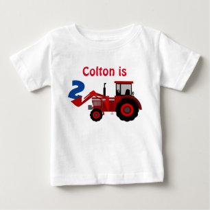 Spaßiger "Alter" und "Name" Roter Traktor Geburtst Baby T-shirt