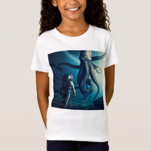 Spaßiger Astronaut und Riesenkrake T-Shirt