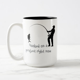 Spaßiger Fischer Umriss & Text Zweifarbige Tasse