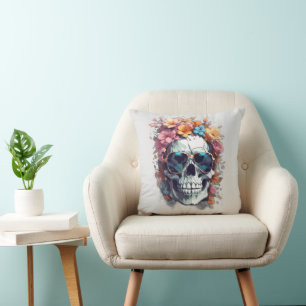 Spaßiger glücklicher Halloween-Blumen-Zuckerschäde Kissen