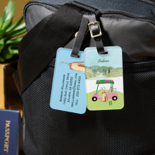 Spaßiger Golfwagen-Kurs-Schläger-Monogramm-Name Gepäckanhänger