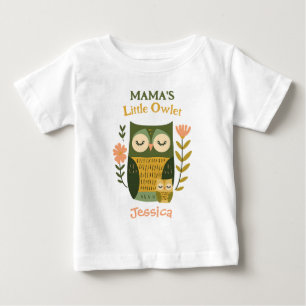 Spaßiger grüner Eulen-Mama-Kleiner-Eulinen-Mädchen Baby T-shirt