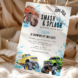 Spaßiger Monster-Truck 2. Geburtstagspoolparty Einladung