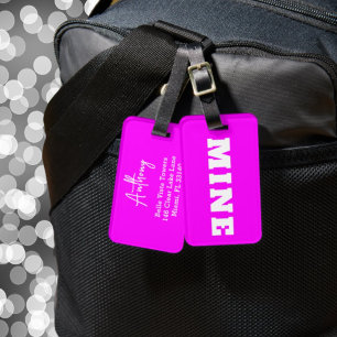Spaßiger Neon-Pink-Weiß-MINE-Etiket für Gepäck Gepäckanhänger