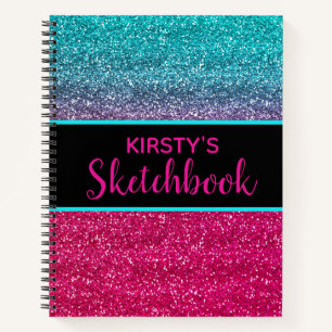 Spaßiger Pink Blauer Glitter Skizzenblock Notizblock