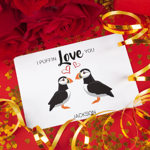 Spaßiger Puffin Liebt Dich Valentinstag Feiertagskarte