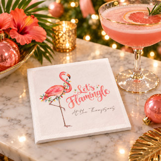 Spaßiger rosa Flamingo-Wasserfarben-Weihnachtsserv Serviette