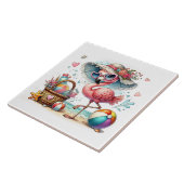 Spaßiger Strand rosa Flamingo  Fliese (Seite)