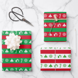 Spaßiger Weihnachtsbaum, Schneeflocke, Zuckerstang Geschenkpapier Set