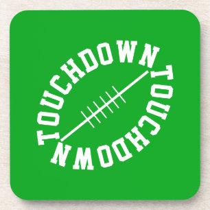 Spaßiger weißer schräger Football TOUCHDOWN auf st Getränkeuntersetzer