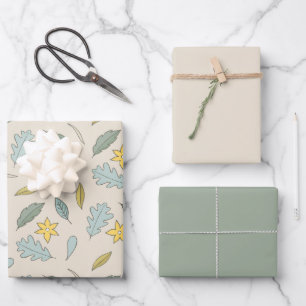 Spaßiges Blattmuster mit passender Farbe Geschenkpapier Set